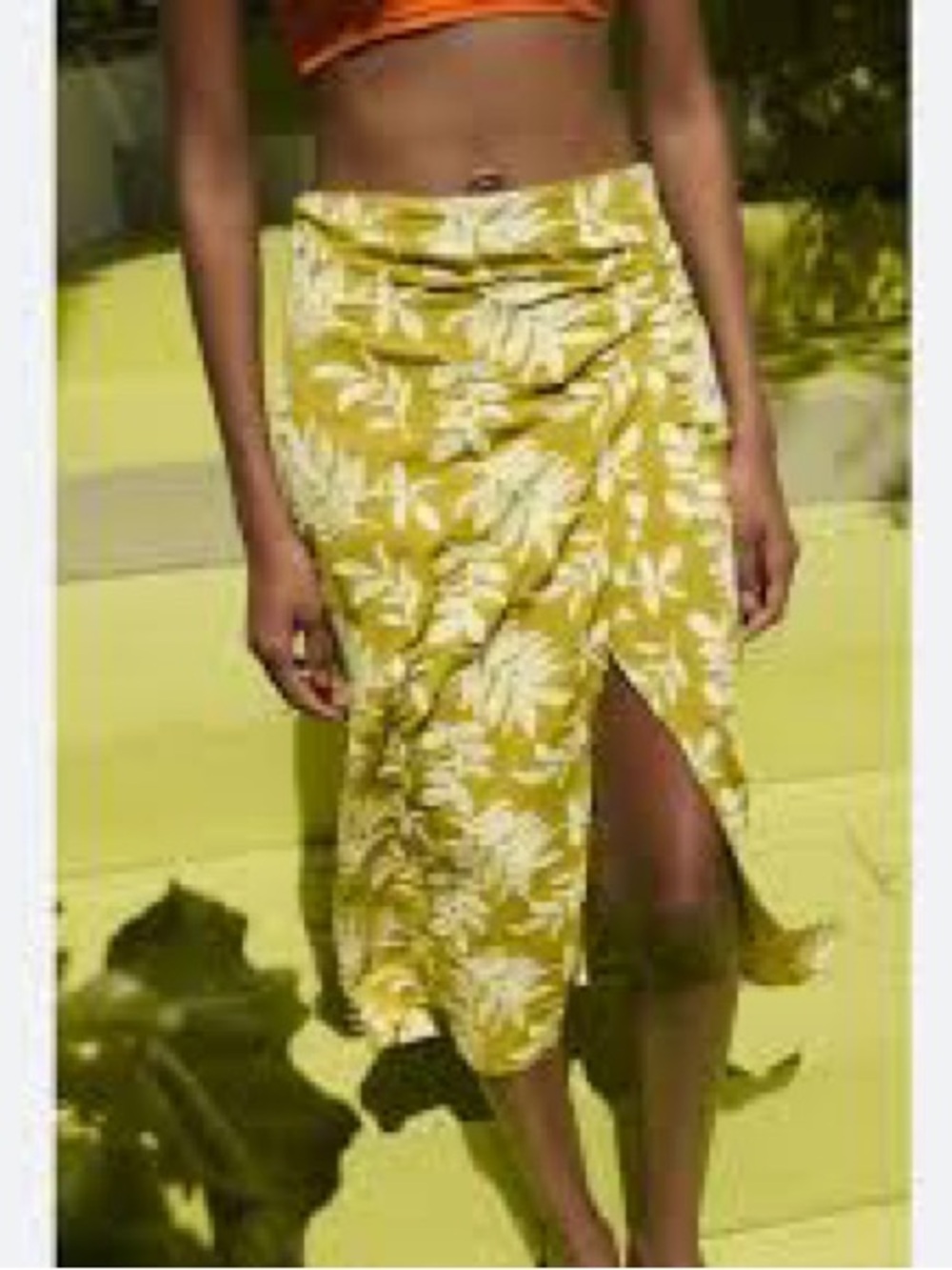 Zara Yellow Floral Wrap Midi Skirt